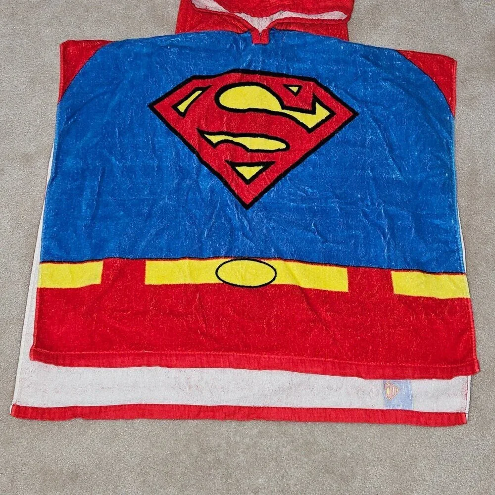 Superman Hooded Towel Toddler Size DC Super Hero Cape Bath Pool Beach Swim